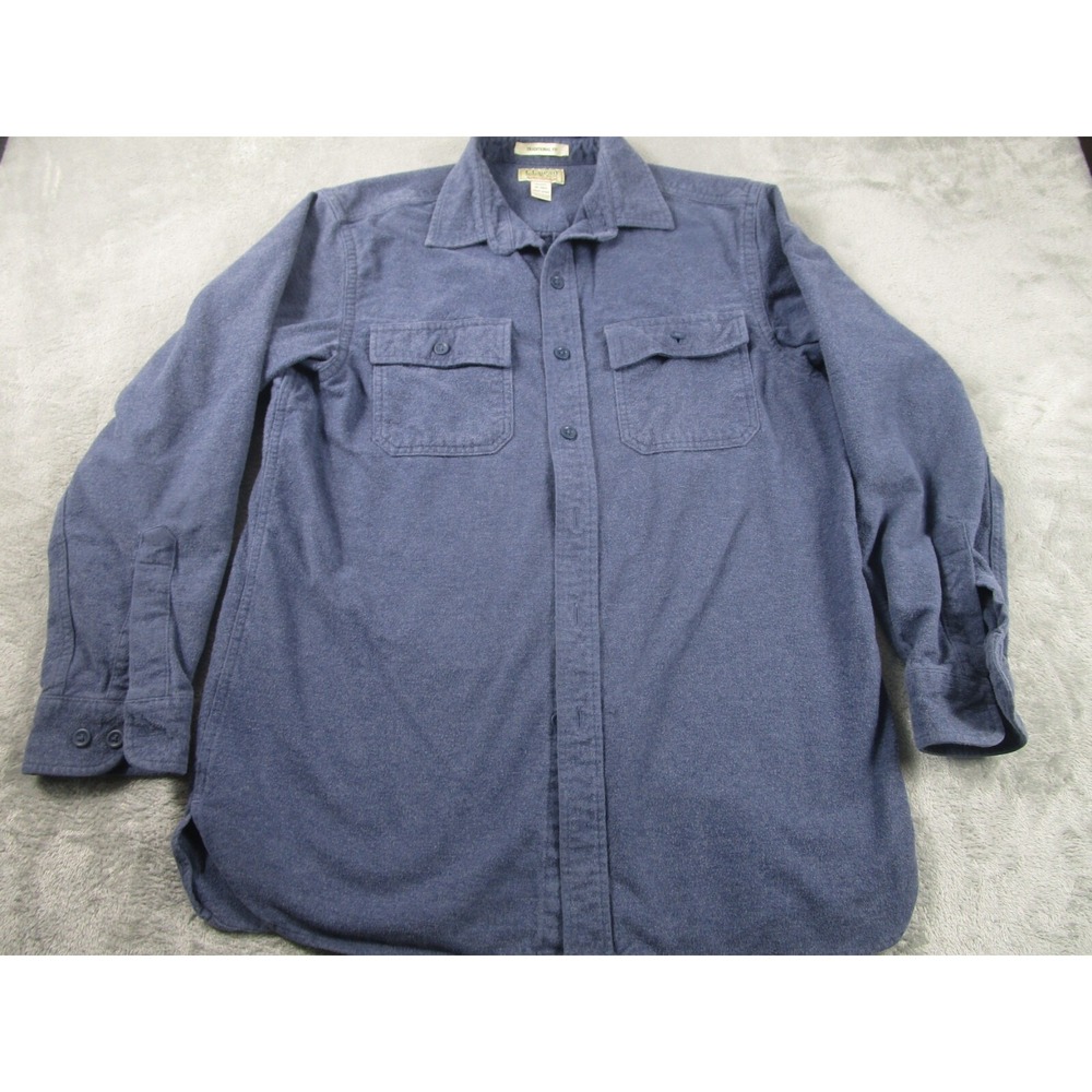 LL Bean Shirt Mens Medium Blue Chamois Button Up Pockets Outdoor Casual